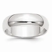 10k White Gold 6mm Half Round Wedding Band Ring