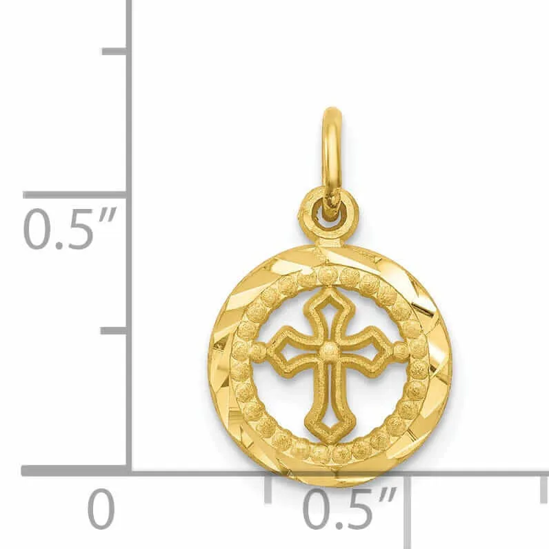 10k Yellow Gold Finish Cross In Frame Pendant