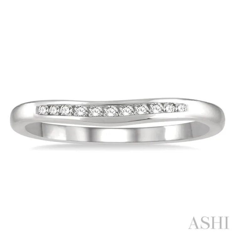 1/10 Ctw Arched Channel Round Cut Diamond Wedding Band in 14K White Gold