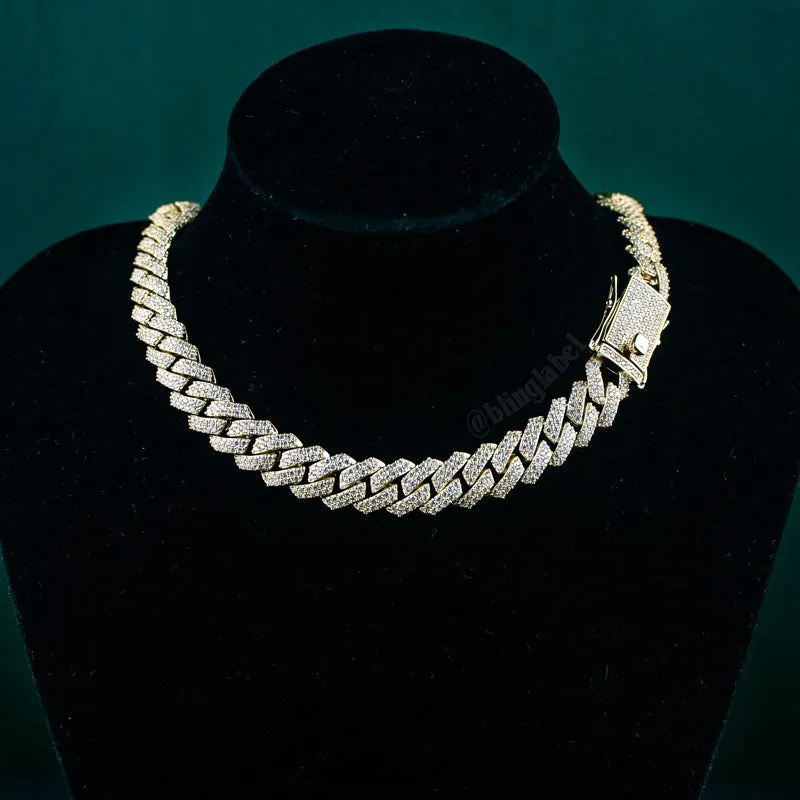 12mm Flooded Diamond Cuban Link Chain in Gold