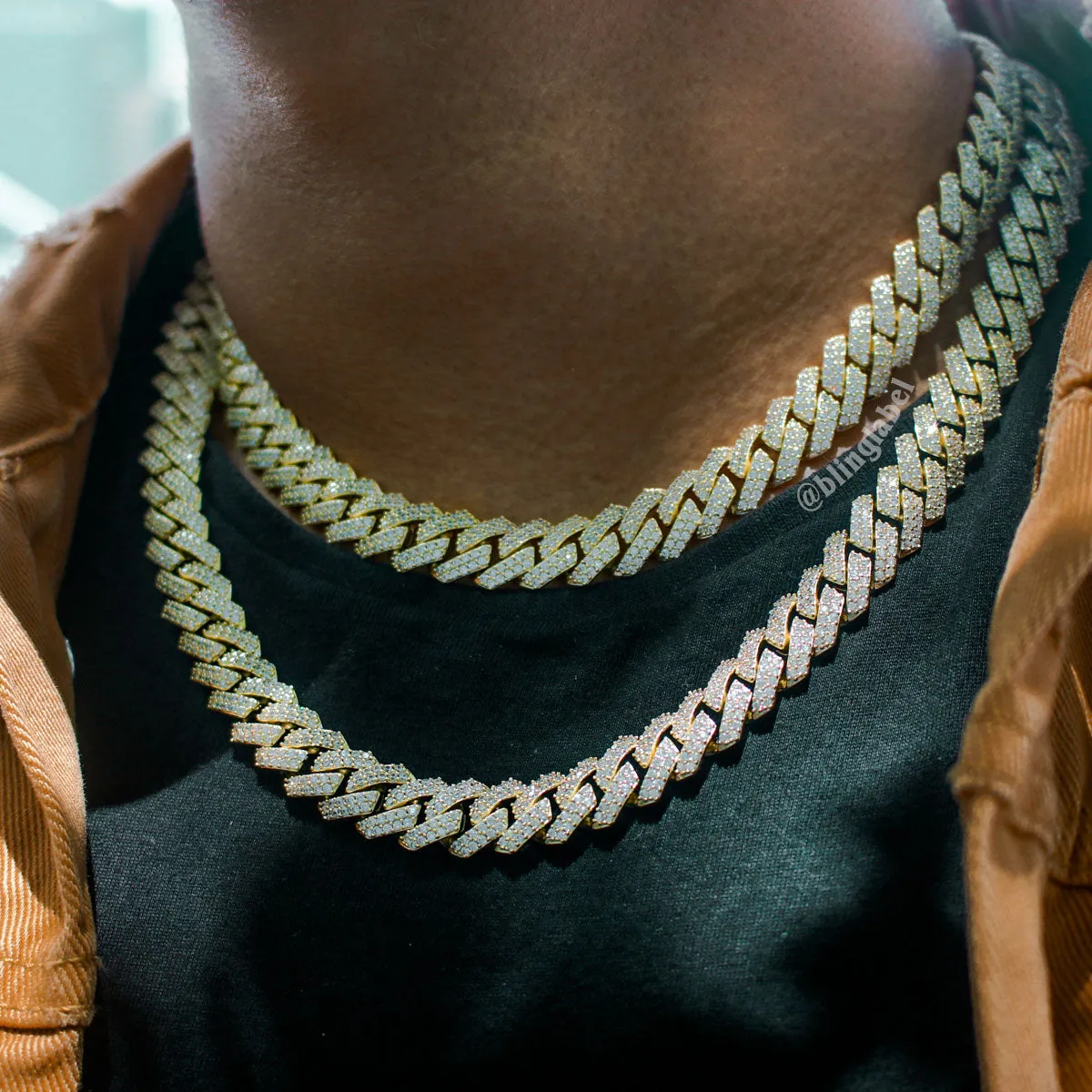 12mm Flooded Diamond Cuban Link Chain in Gold