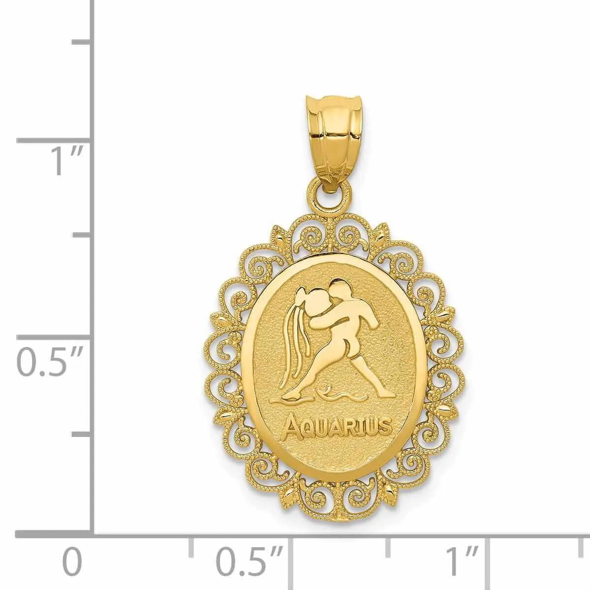 14 Yellow Gold Solid Satin Aquarius Zodiac Pendant