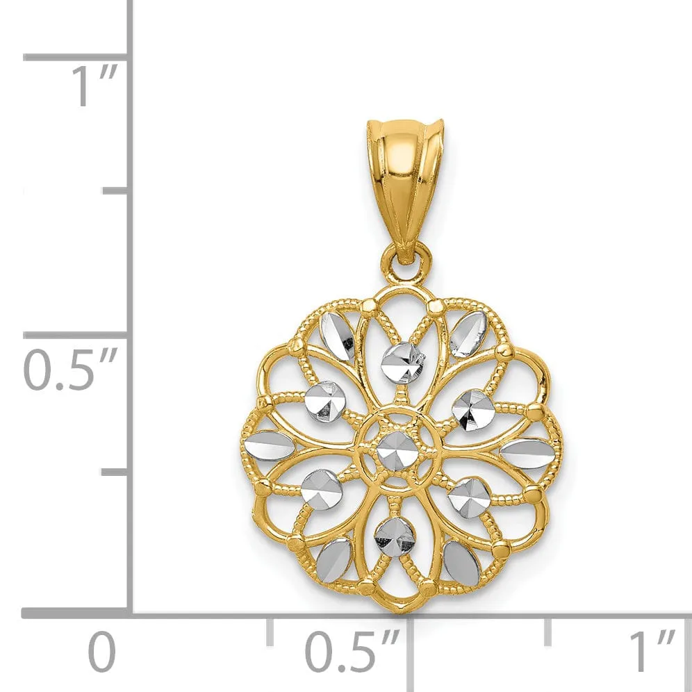 14k Two-Tone Gold D.C Fancy Round Design Pendant