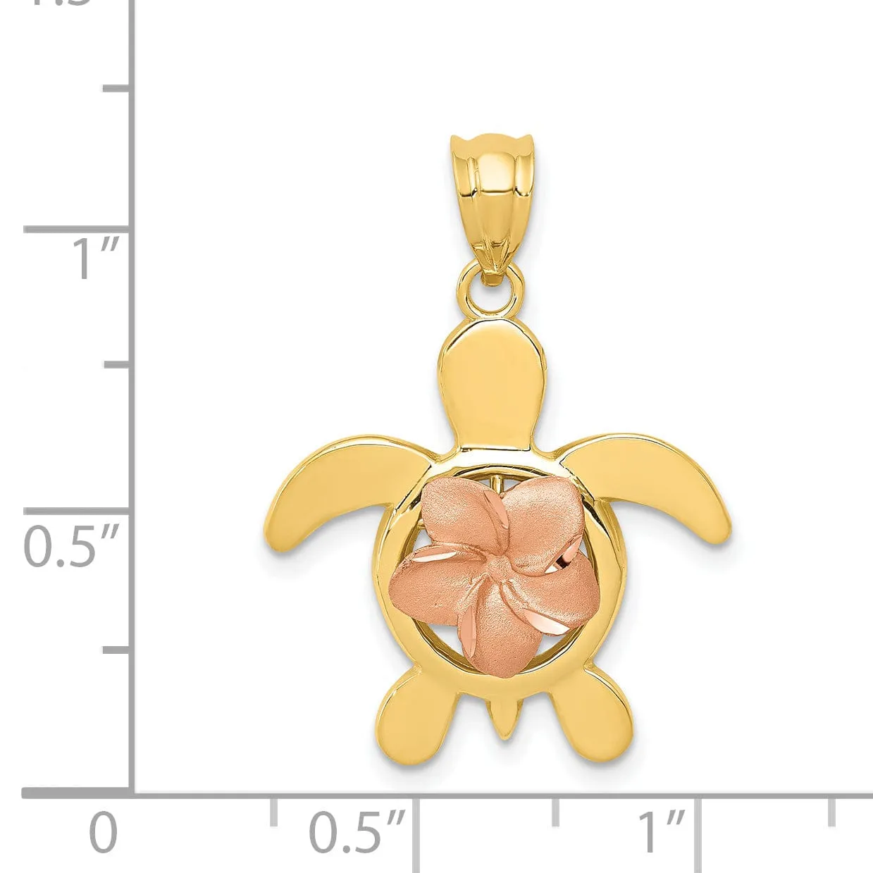 14k Two-tone Gold Diamond-cut Casted Solid Polished Finish Rose Plumeria Turtle Charm Pendant