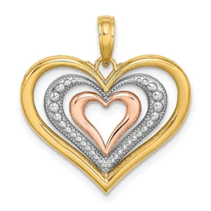 14K Two Tone Gold Diamond Cut Heart Pendant