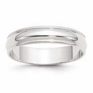 14k White Gold 5mm Lightweight Milgrain Half Round Wedding Band Ring