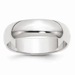 14k White Gold 6mm Half-Round Wedding Band Ring