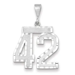 14k White Gold Diamond Cut Finish Large Size Number 42 Charm Pendant