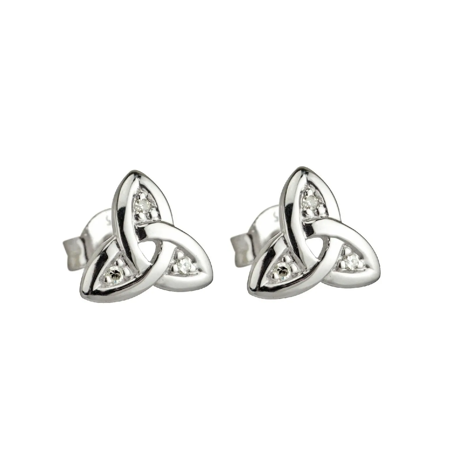 14k White Gold Diamond Trinity Knot Earrings