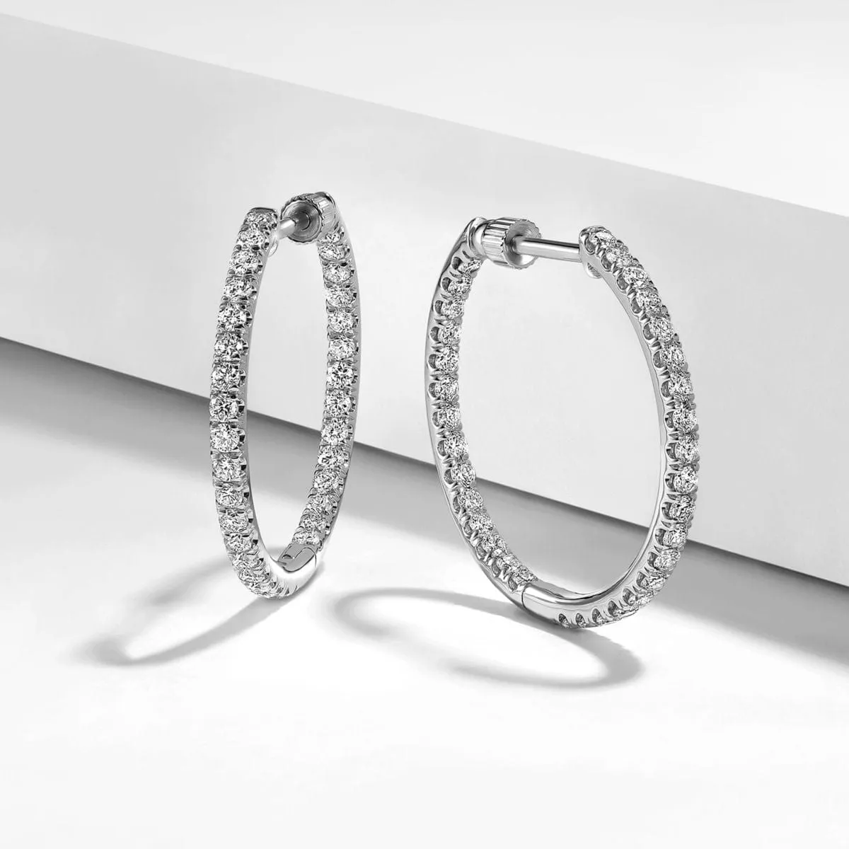 14K White Gold French Pavé 20mm Round Inside Out Diamond Hoop Earrings - EG13462W45JJ