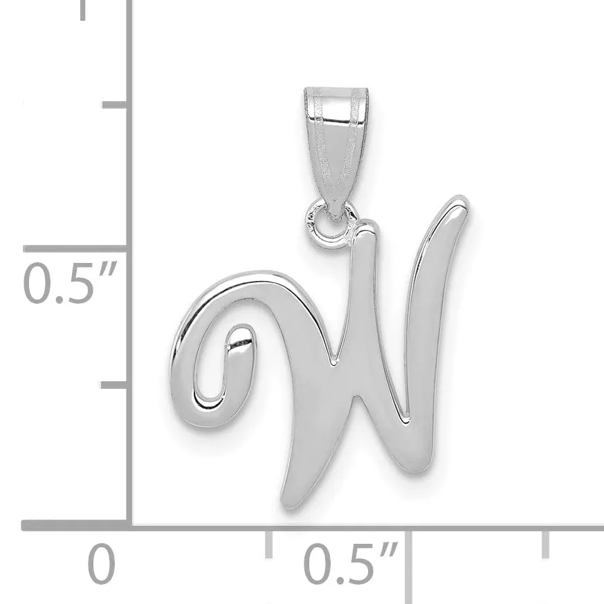 14K White Gold Medium Size Script Design Letter W Initial Charm Pendant