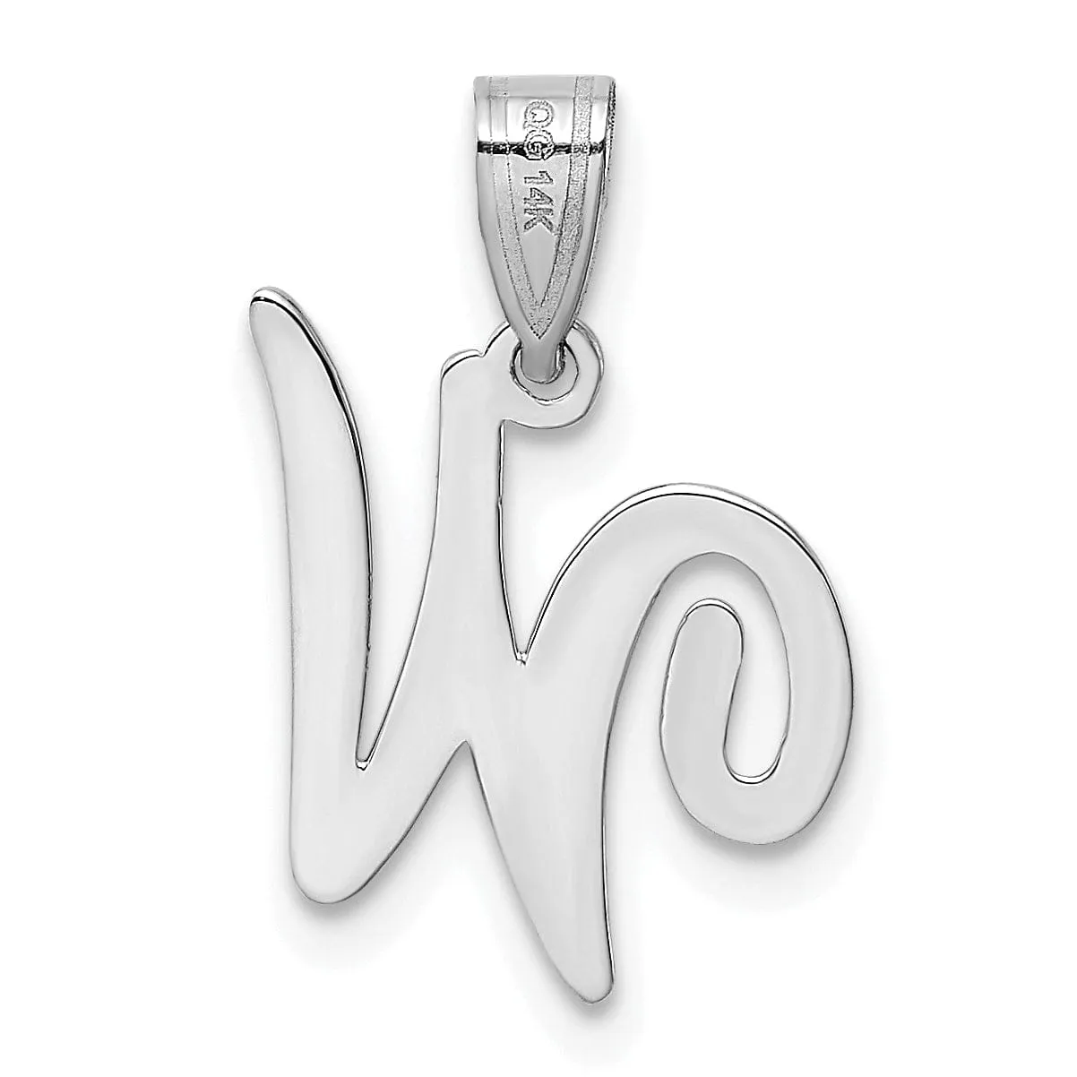 14K White Gold Medium Size Script Design Letter W Initial Charm Pendant