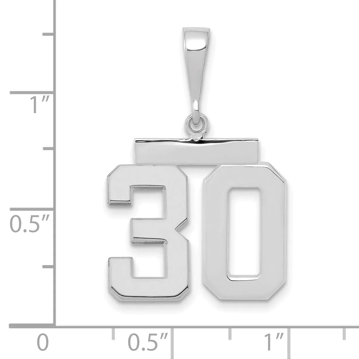 14k White Gold Polished Finish Medium Size Number 30 Charm Pendant