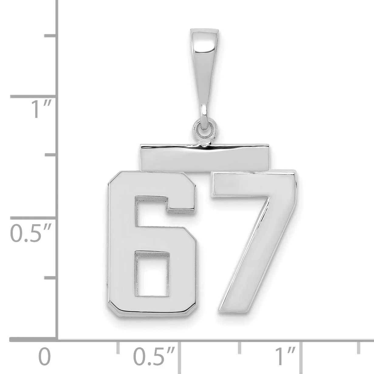 14k White Gold Polished Finish Medium Size Number 67 Charm Pendant