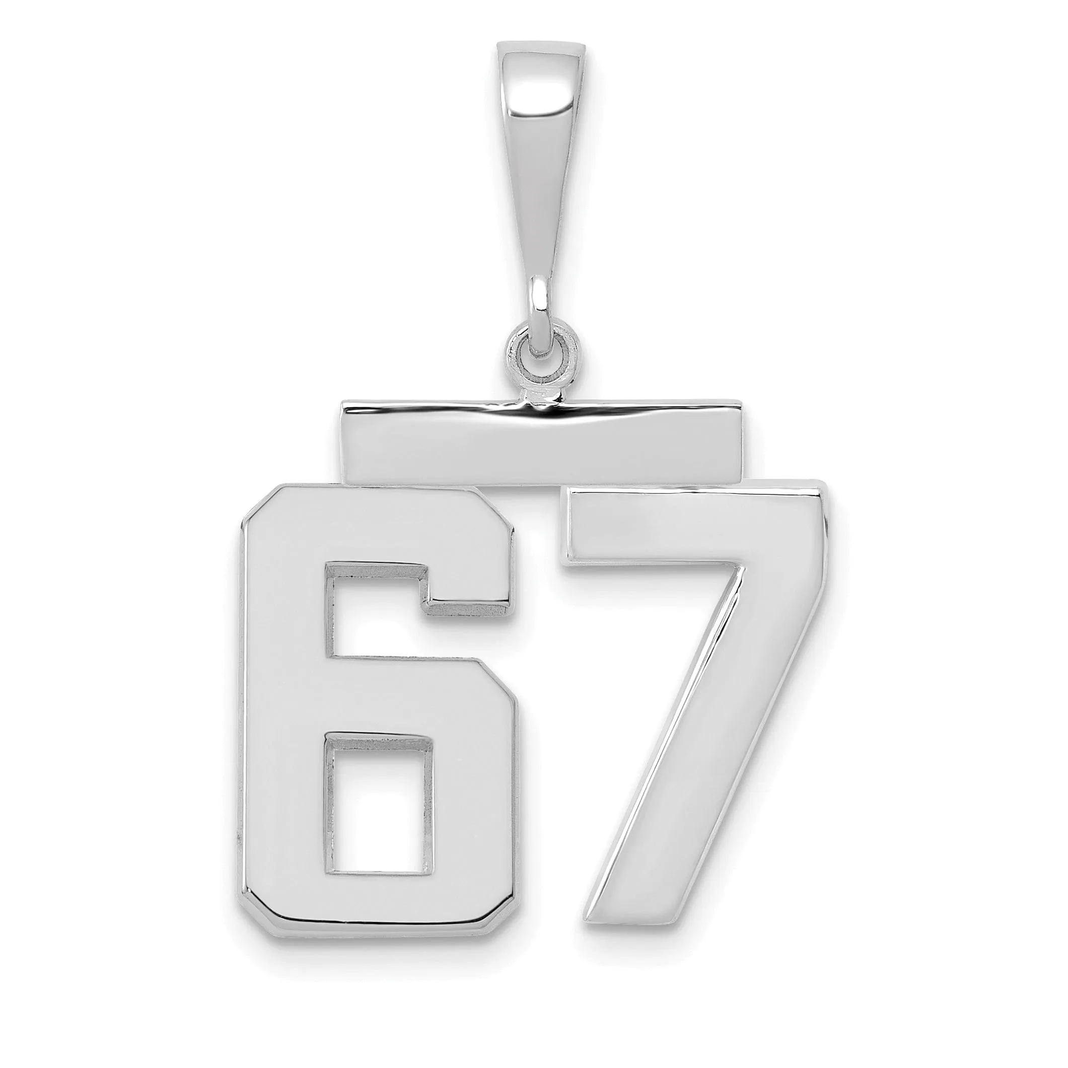 14k White Gold Polished Finish Medium Size Number 67 Charm Pendant