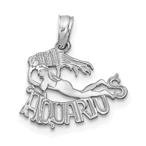 14K White Gold Polished Textured Finish Zodiac AQUARIUS Charm Pendant