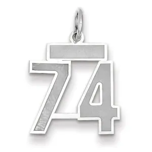 14k White Gold Satin Brush Finish Small Size Number 74 Charm Pendant