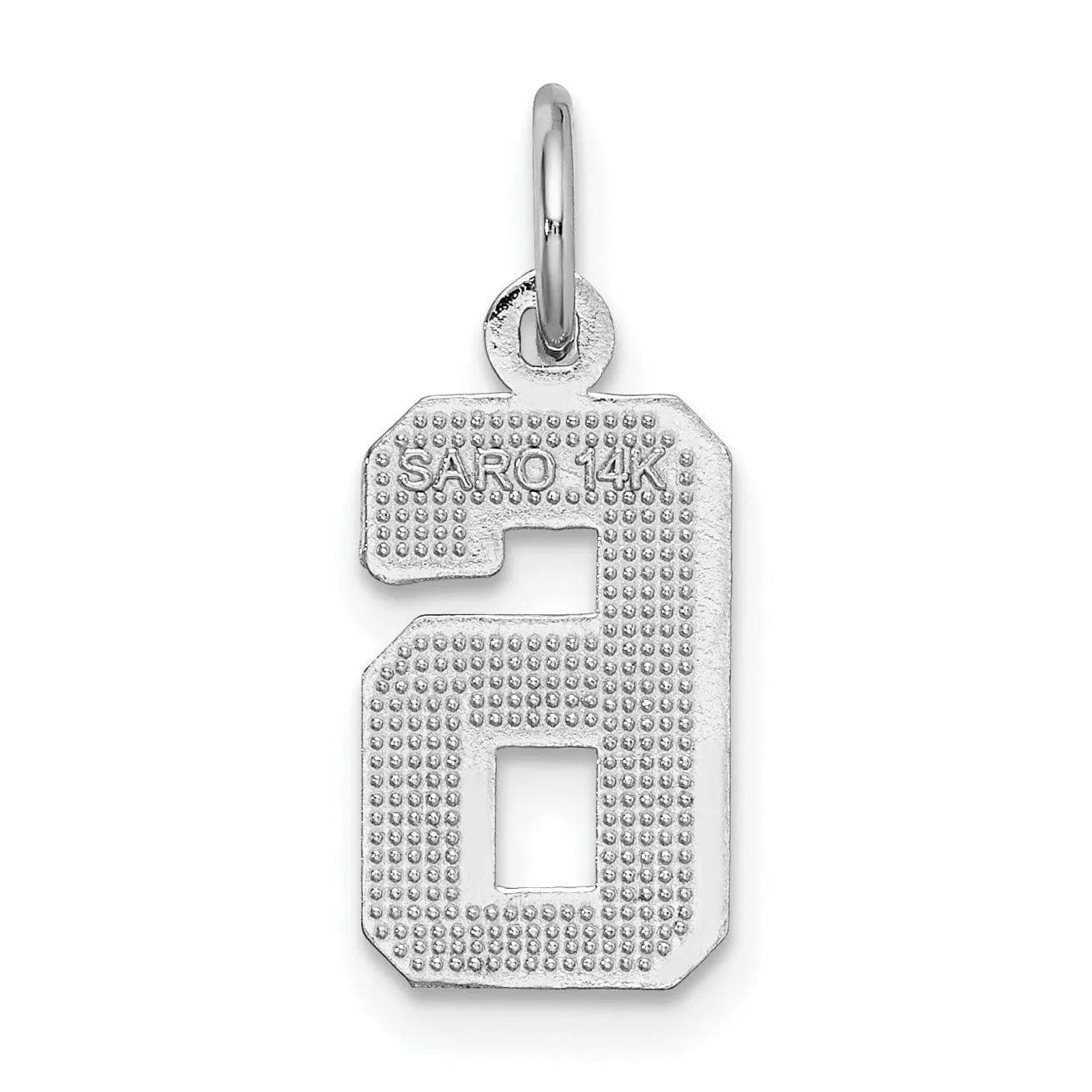 14k White Gold Small Size Diamond Cut Texture Finish Number 6 Charm Pendant