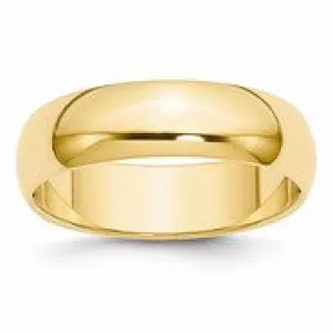 14k Yellow Gold 6mm Half-Round Wedding Band Ring