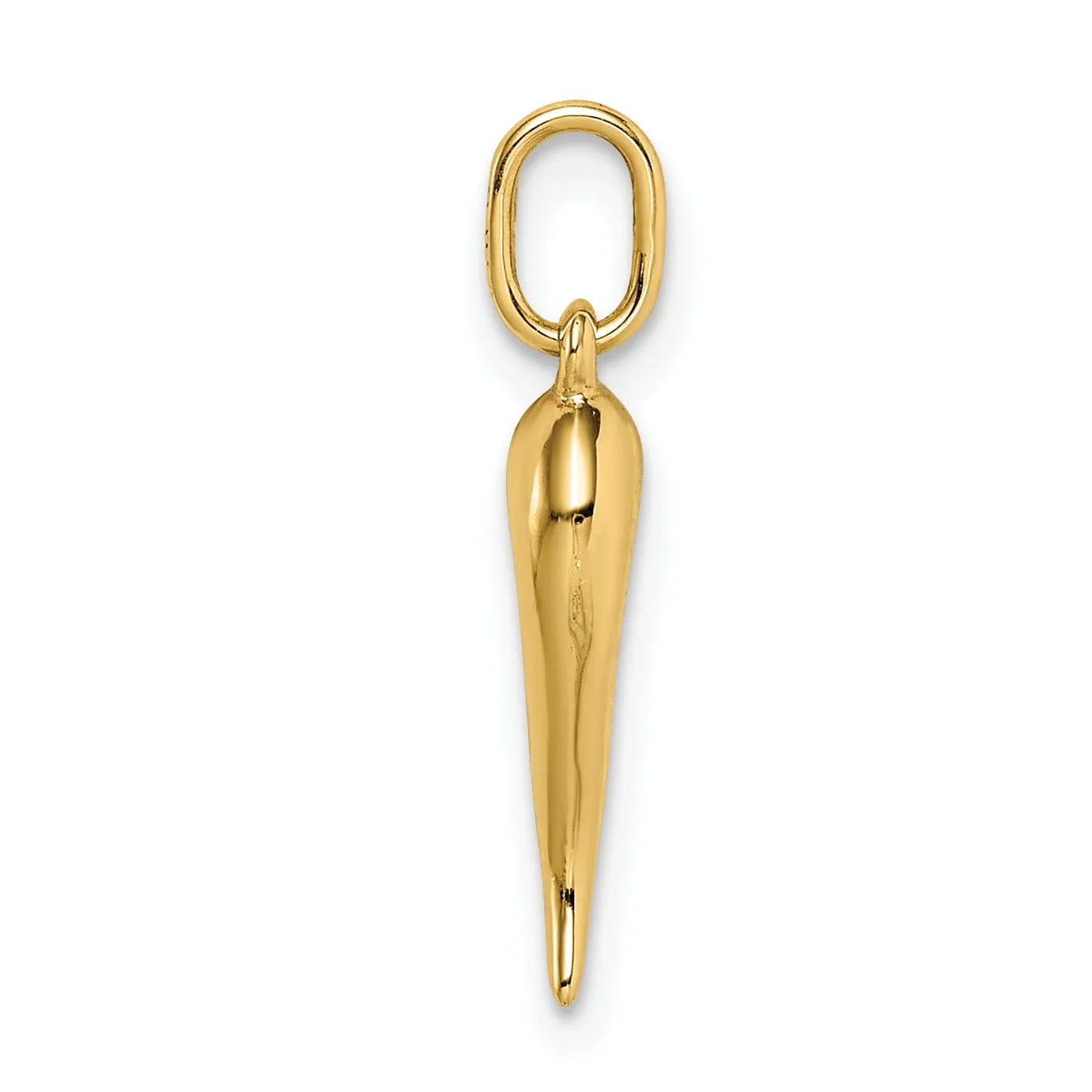 14k Yellow Gold Hollow Polished Finish Casted 3-Dimensional Italian Horn Charm Pendant