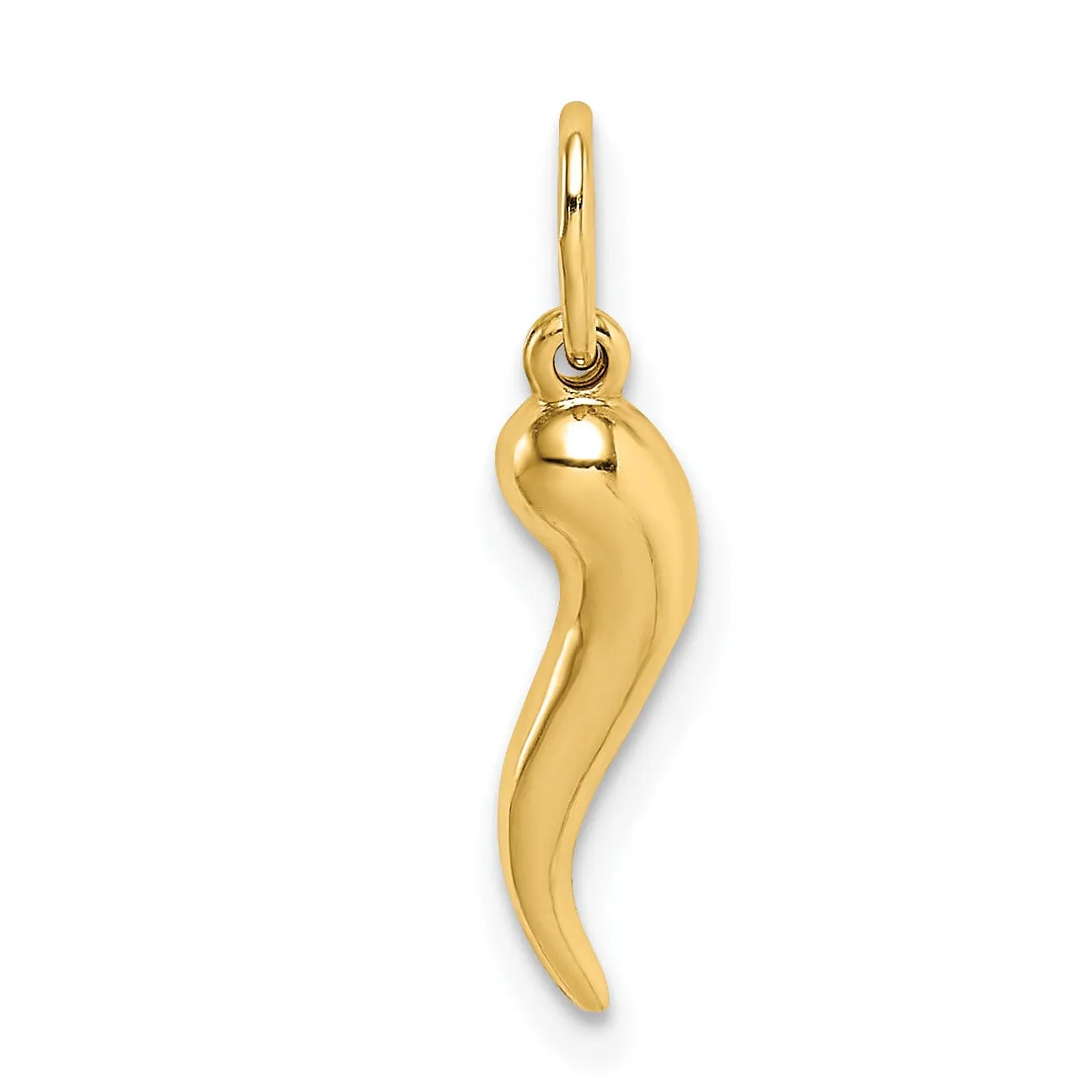 14k Yellow Gold Hollow Polished Finish Casted 3-Dimensional Italian Horn Charm Pendant