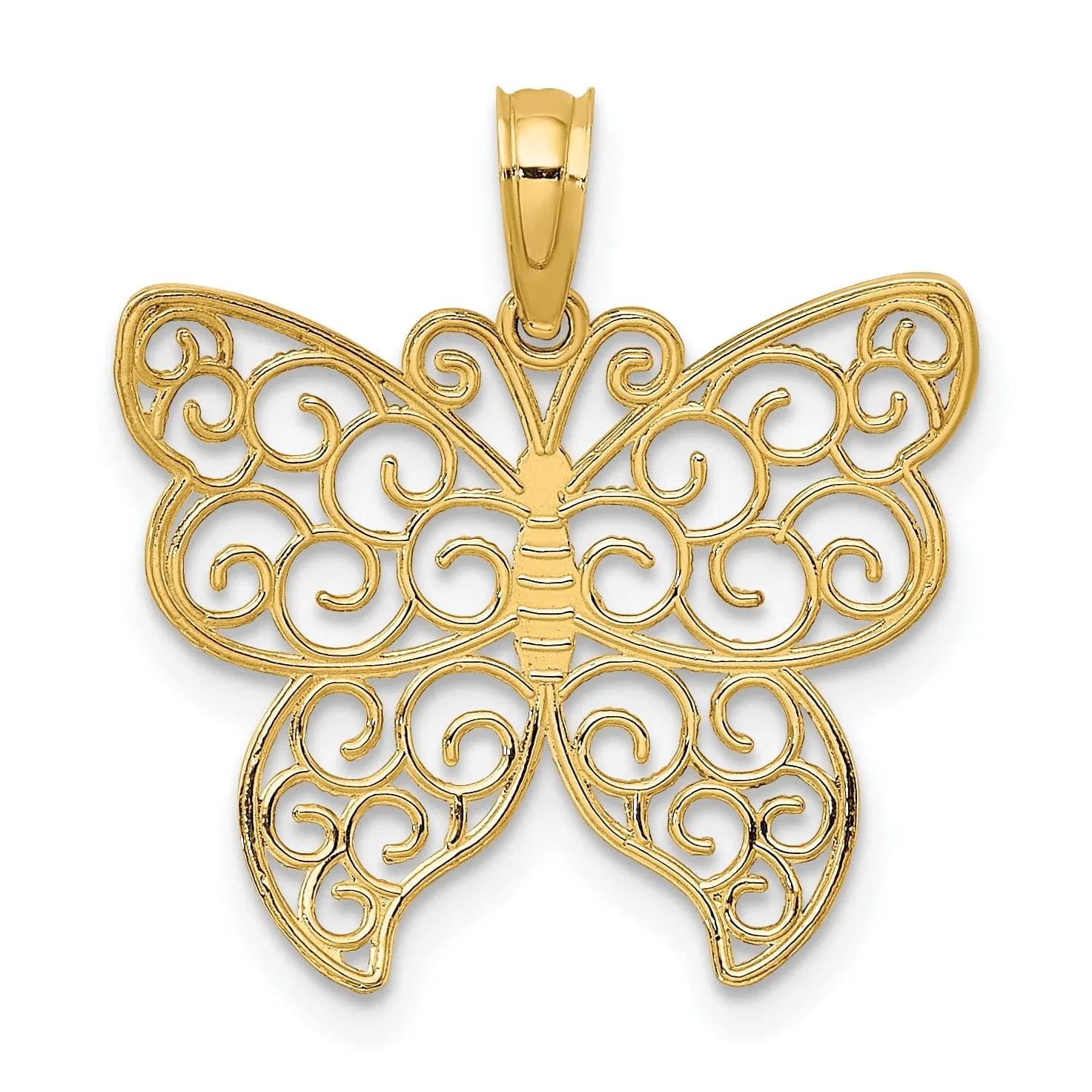 14K Yellow Gold Open Back Solid Polished Finish Beaded Filigree Small Butterfly Charm Pendant