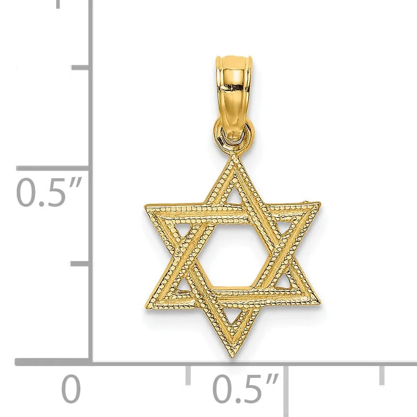 14K Yellow Gold Polished Engraved Frame Finish Star Of David Pendant