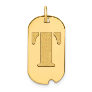 14k Yellow Gold Polished Finish Block Letter T Initial Design Dog Tag Charm Pendant