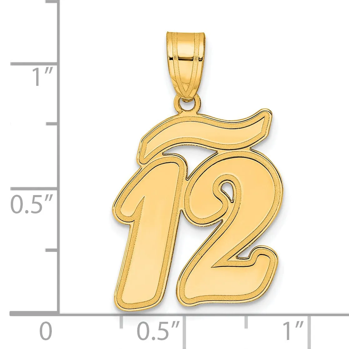 14k Yellow Gold Polished Finish Script Design Number 12 Charm Pendant