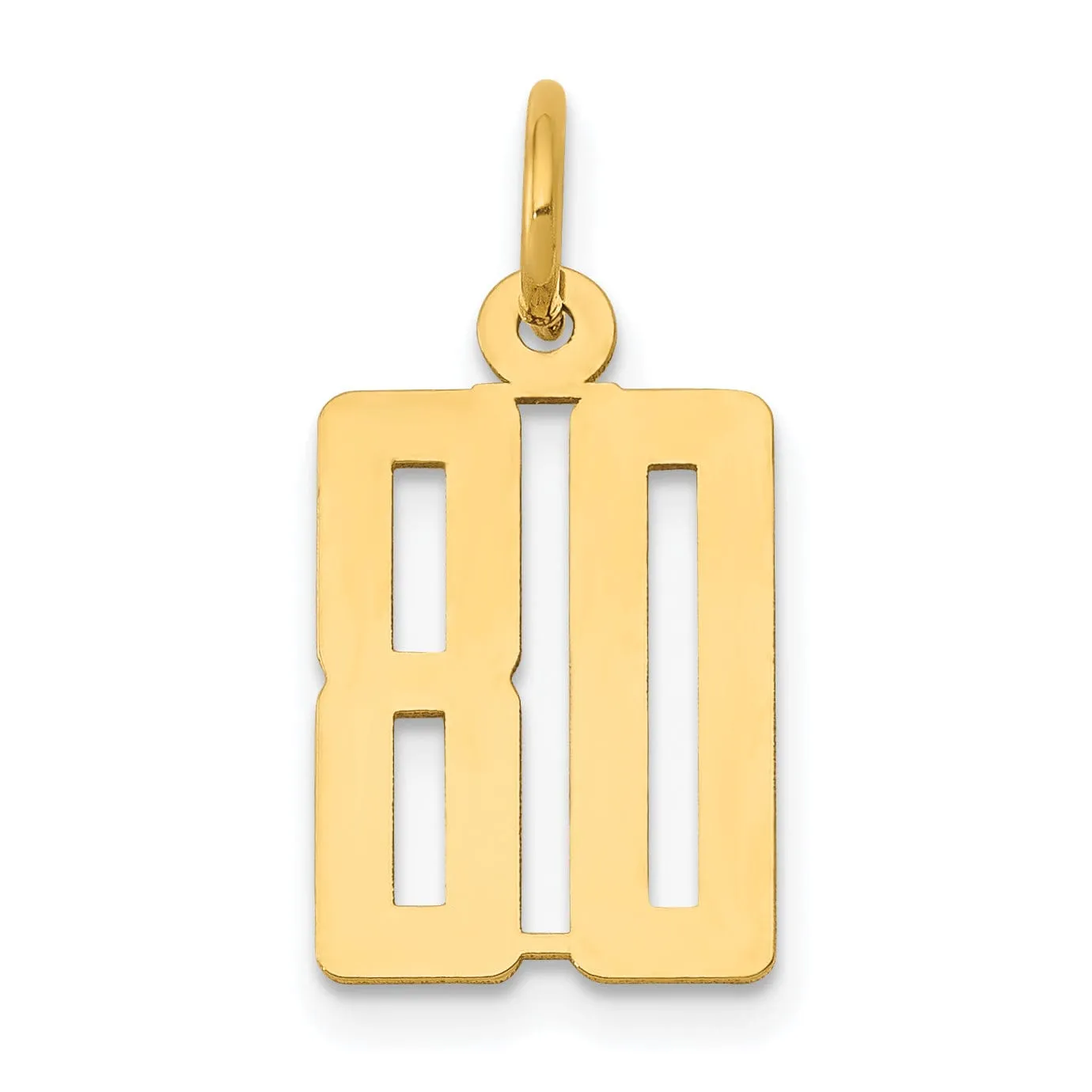 14K Yellow Gold Polished Finish Small Size Elongated Shape Number 80 Charm Pendant