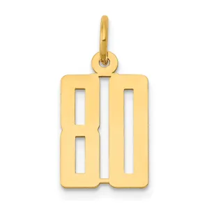 14K Yellow Gold Polished Finish Small Size Elongated Shape Number 80 Charm Pendant