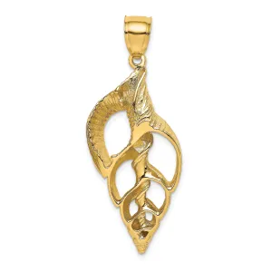 14K Yellow Gold Polished Texture Finish Cut-Out Design Conch Shell Skeleton Charm Pendant