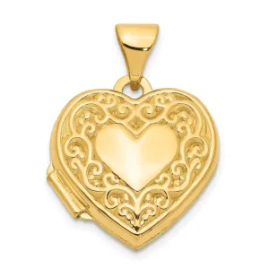 14k Yellow Gold Scroll Heart Locket