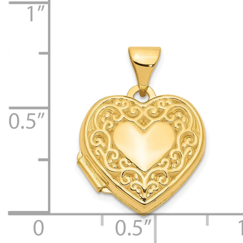 14k Yellow Gold Scroll Heart Locket