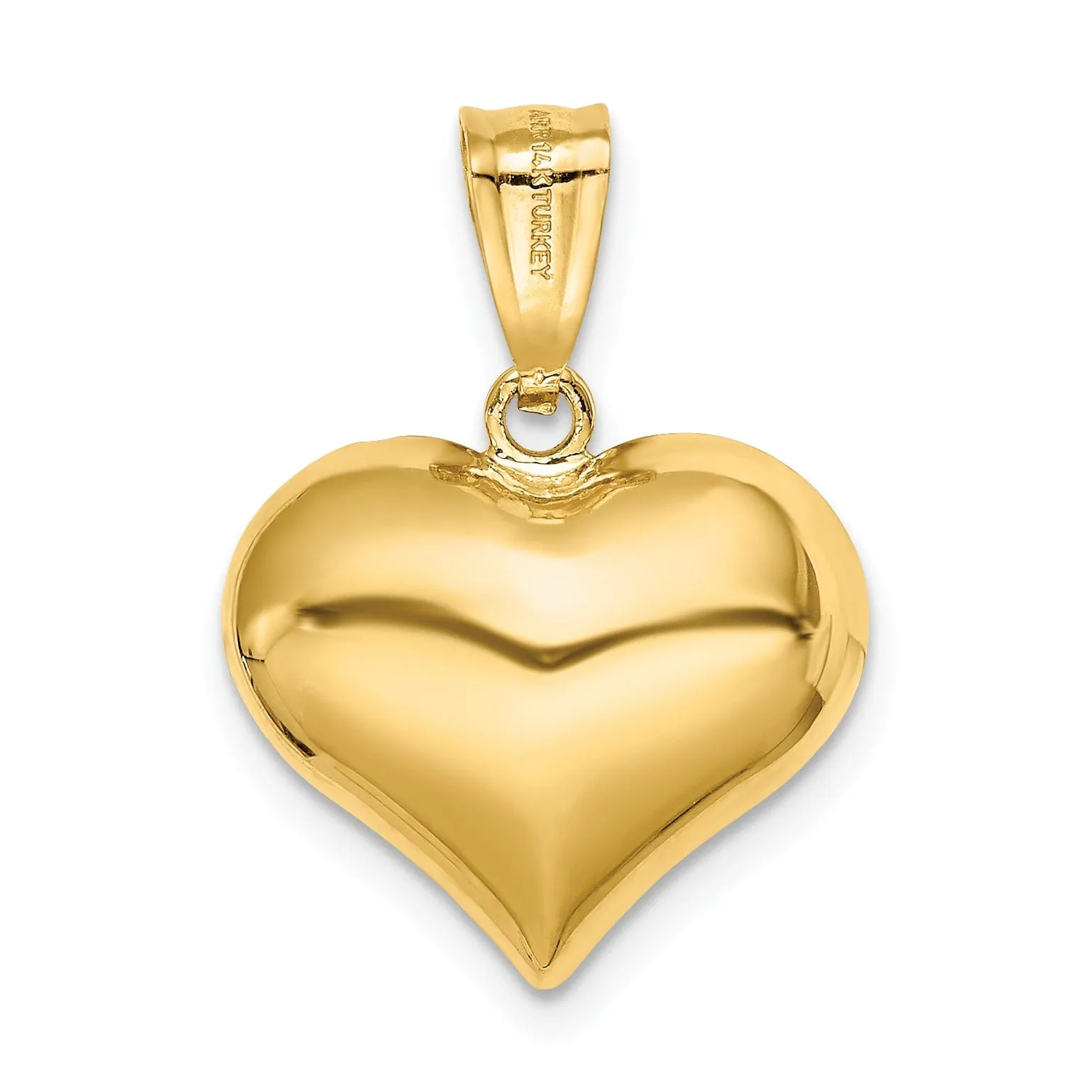 14K Yellow Gold Semi-Solid Diamond Cut Polished, Textured Finish 3-Dimensional Puff Heart Shape Design Charm Pendant