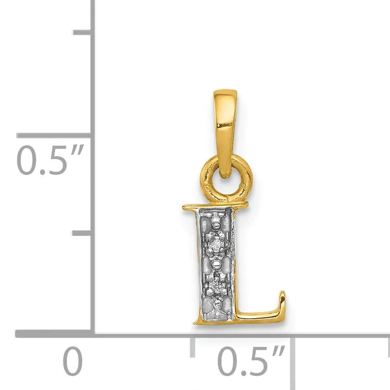 14K Yellow Gold Small 0.01CT Diamond Letter L Initial Block Pendant