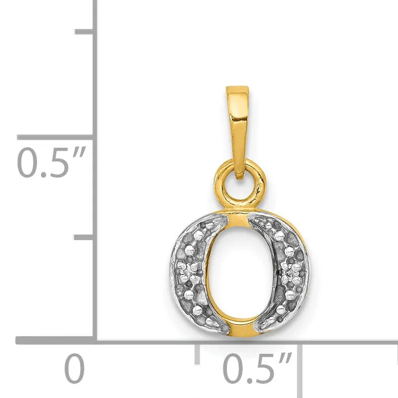 14K Yellow Gold Small 0.01CT Diamond Letter O Initial Block Pendant