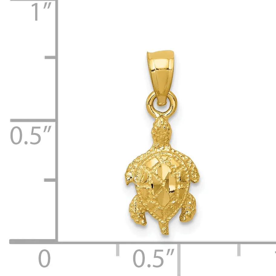 14k Yellow Gold Solid Polished Finish Casted Open Back Diamond-cut Turtle Charm Pendant