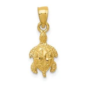 14k Yellow Gold Solid Polished Finish Casted Open Back Diamond-cut Turtle Charm Pendant