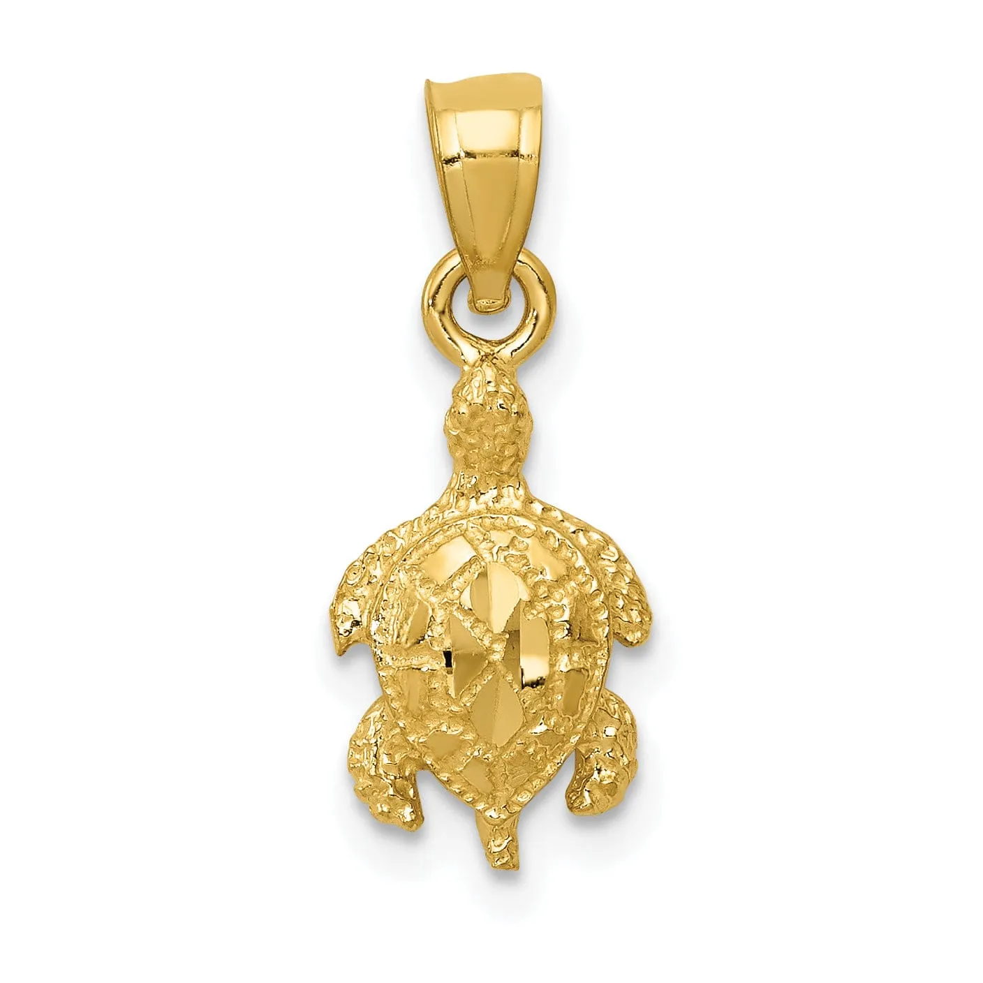 14k Yellow Gold Solid Polished Finish Casted Open Back Diamond-cut Turtle Charm Pendant