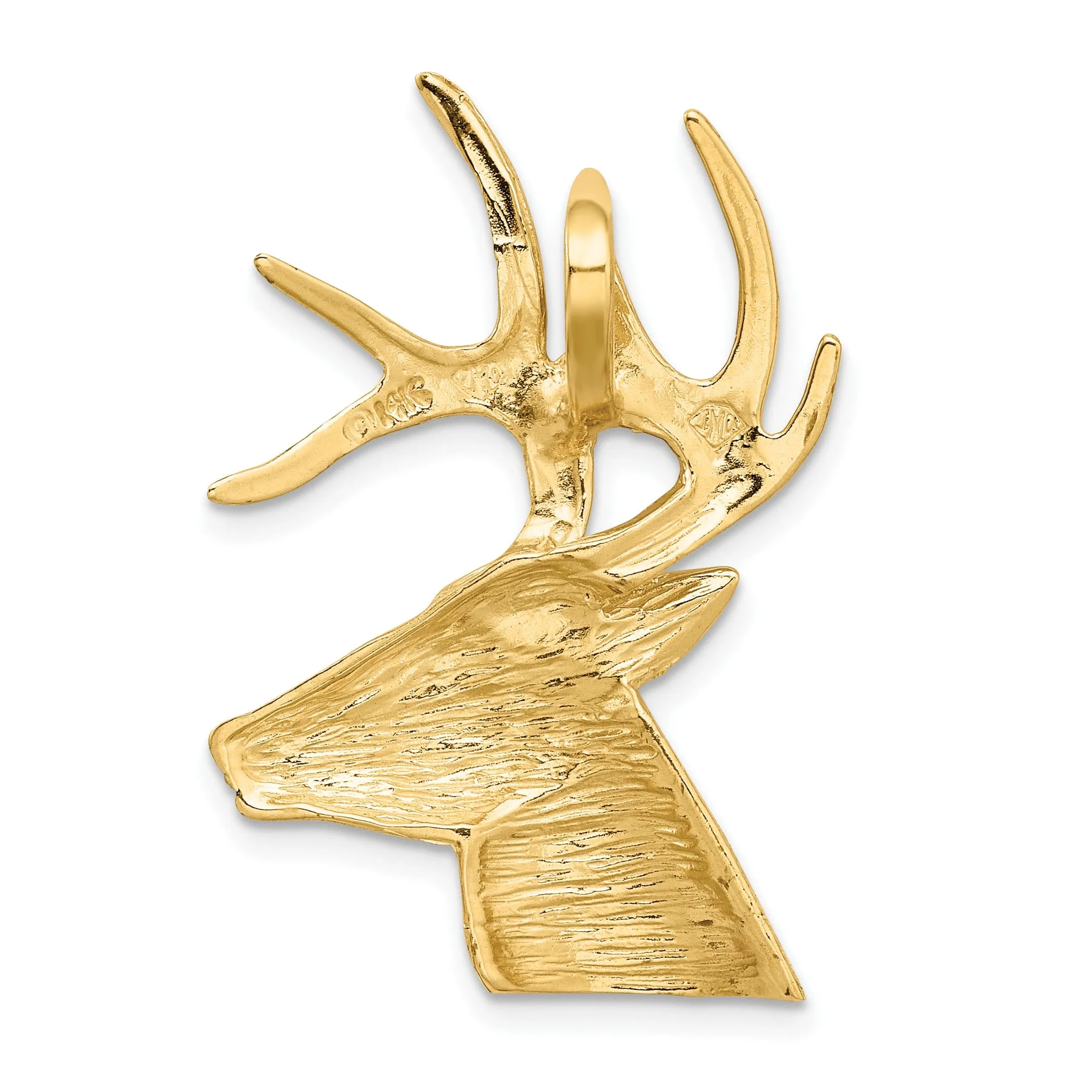 14k Yellow Gold Solid Polished Laser Cut Finish Deer Head with Antlers Charm Pendant