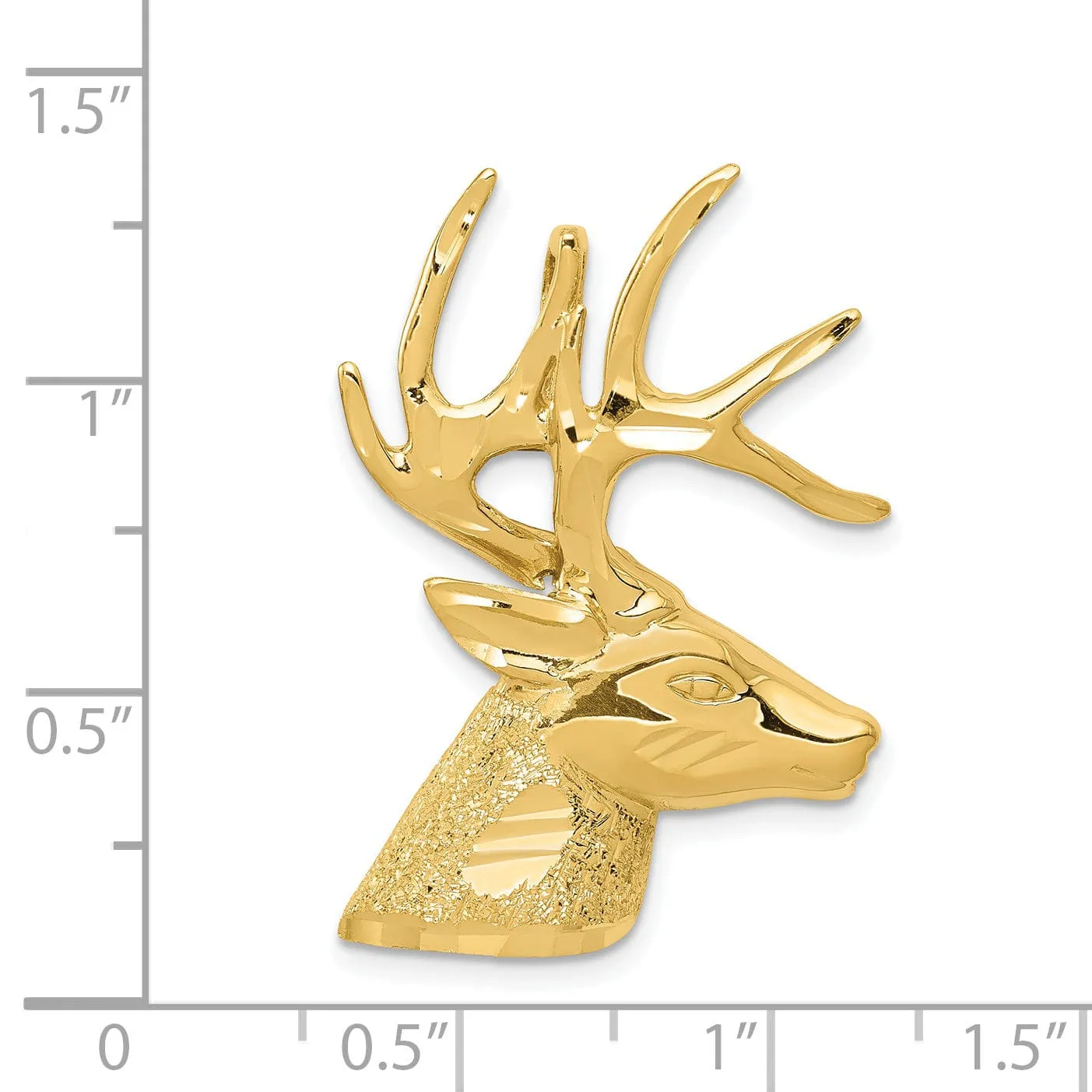 14k Yellow Gold Solid Polished Laser Cut Finish Deer Head with Antlers Charm Pendant