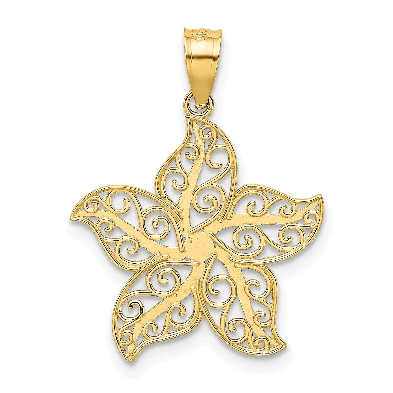 14k Yellow Gold Solid Textured Polished Finish With Filigree Design Starfish Charm Pendant