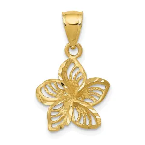 14k Yellow Gold Textured Back Beaded Polished Finish Diamond-cut Plumeria Flower Charm Pendant