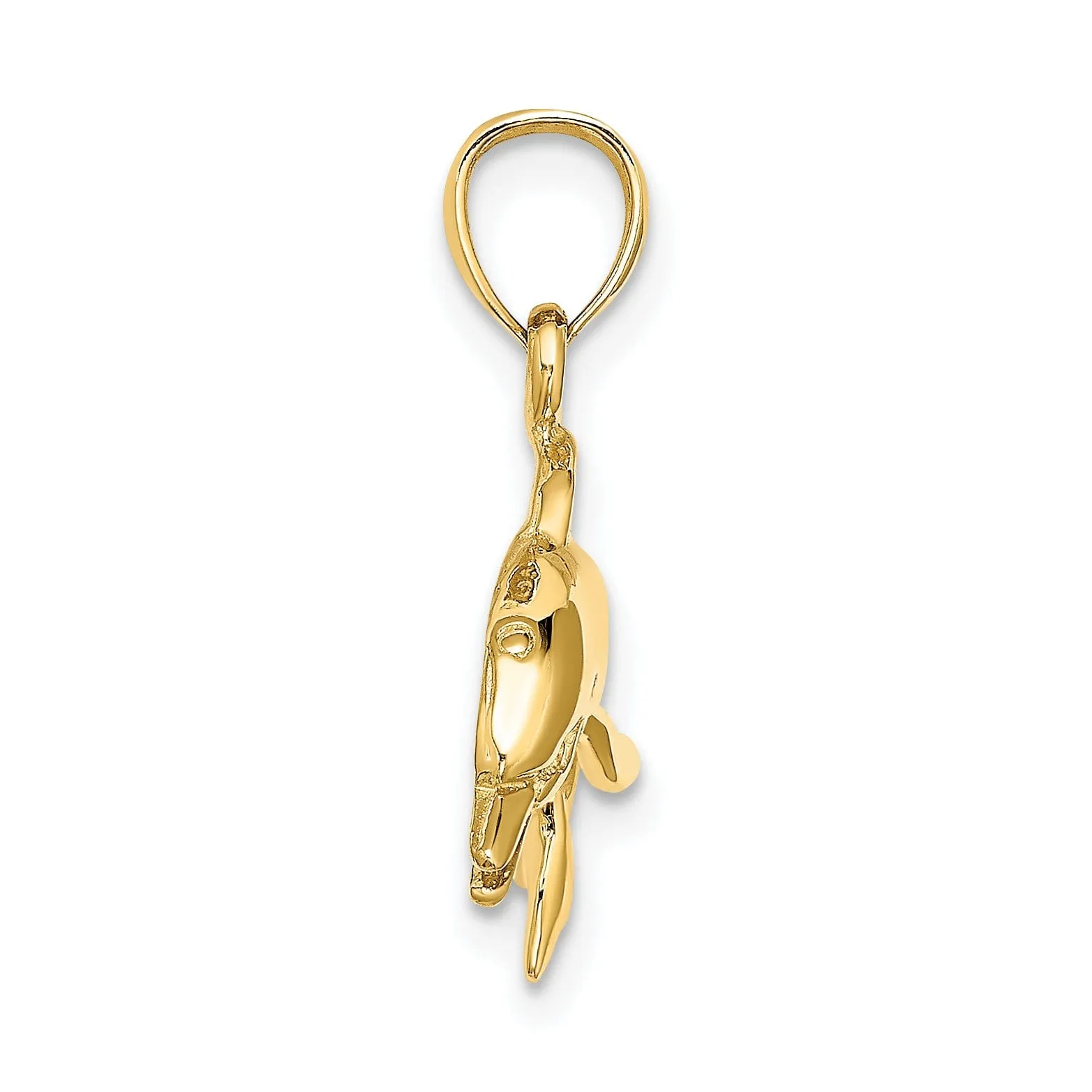 14K Yellow Gold Textured Polished Finish Dolphin Jumping Swimming Design Charm Pendant