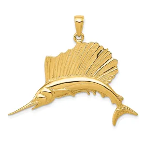 14k Yellow Gold Textured Solid Polished Finish Sailfish Charm Pendant