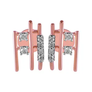 14KT (585) Rose Gold & Diamond Stud Earrings with Line