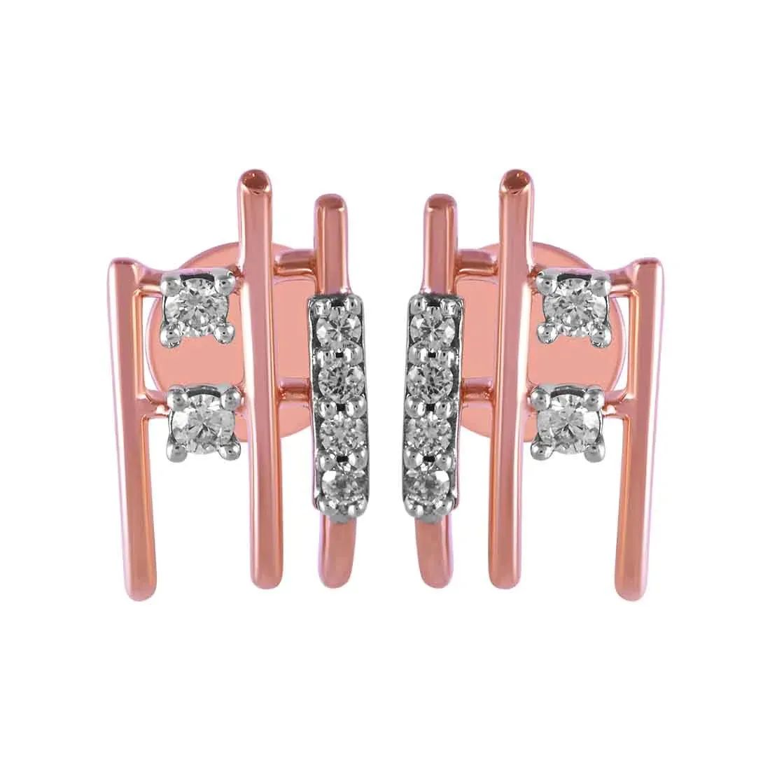 14KT (585) Rose Gold & Diamond Stud Earrings with Line