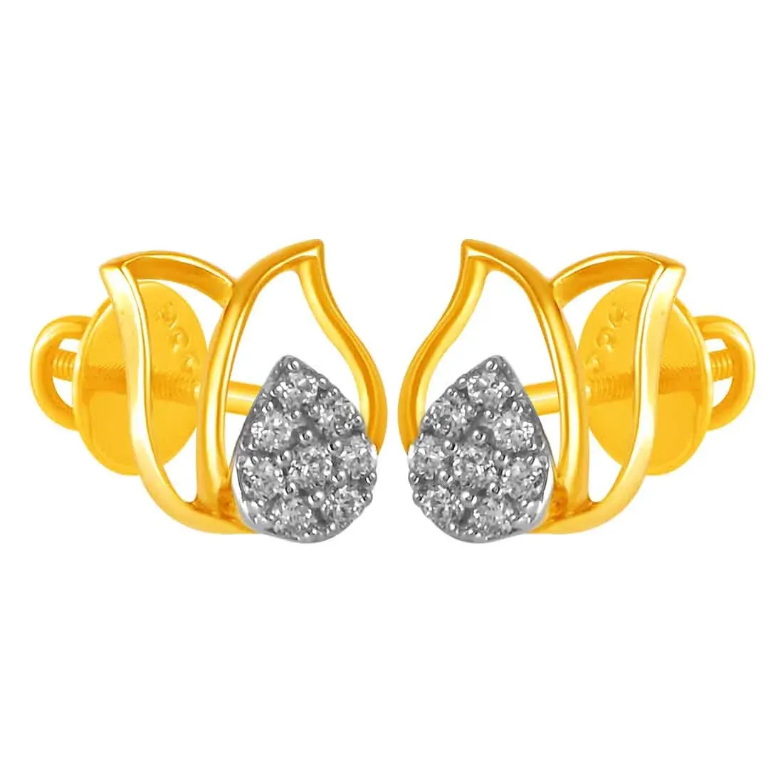 14KT (585) Yellow Gold & Diamond Interlapping Stud Earrings