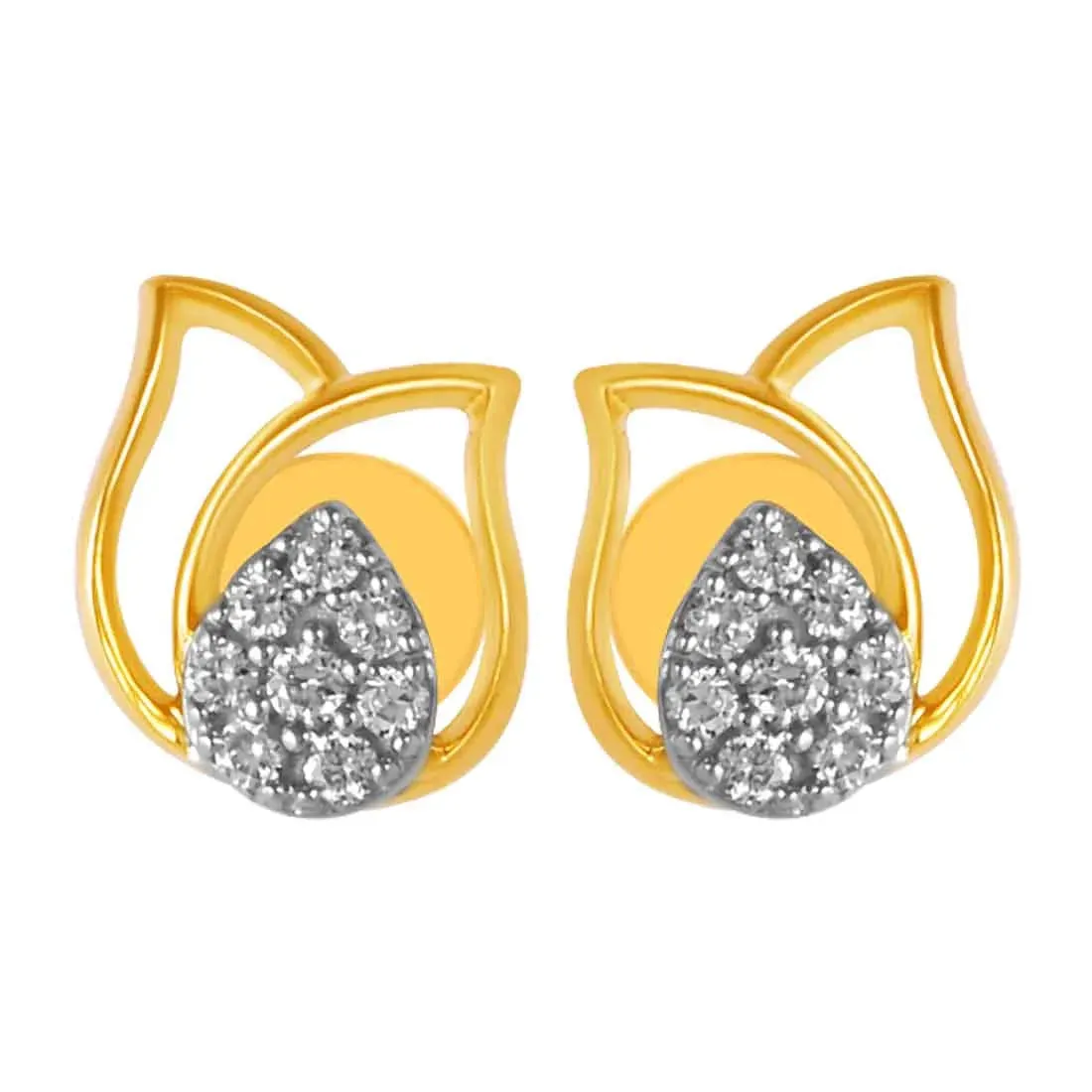 14KT (585) Yellow Gold & Diamond Interlapping Stud Earrings